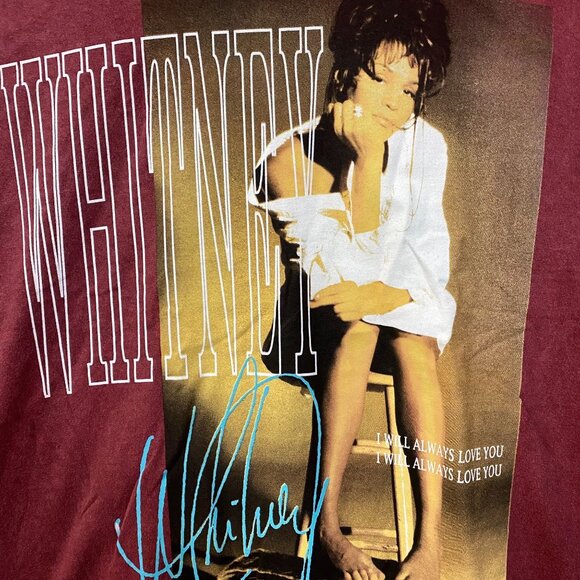 Whitney Houston I Will Always Love You Washed Graphic Burgundy T-Shirt Large - Picture 2 of 4